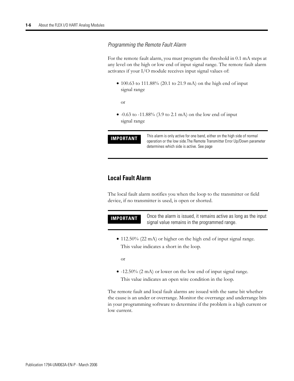 Local fault alarm -6, Local fault alarm | Rockwell Automation 1794-OE8H FLEX I/O HART Analog Modules User Manual User Manual | Page 22 / 146