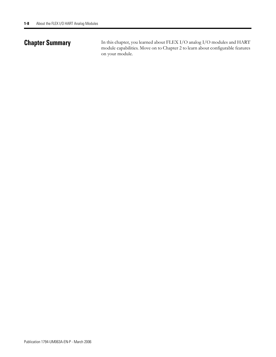 Chapter summary, Chapter summary -8 | Rockwell Automation 1794-OE8H FLEX I/O HART Analog Modules User Manual User Manual | Page 24 / 146