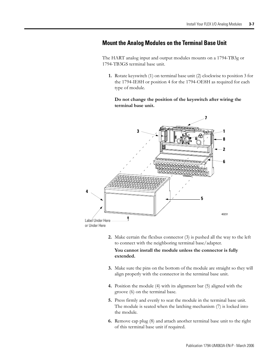 Mount the analog modules on the terminal base unit | Rockwell Automation 1794-OE8H FLEX I/O HART Analog Modules User Manual User Manual | Page 53 / 146