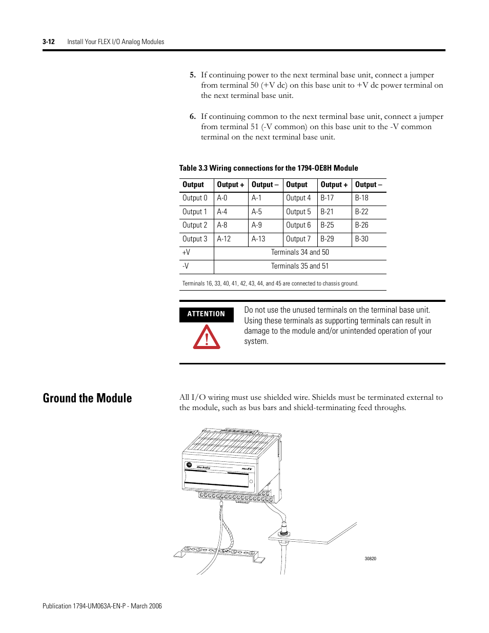 Ground the module, Ground the module -12 | Rockwell Automation 1794-OE8H FLEX I/O HART Analog Modules User Manual User Manual | Page 58 / 146