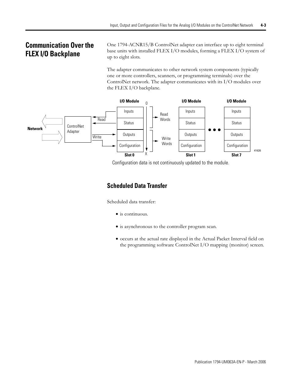 Communication over the flex i/o backplane, Communication over the, Flex i/o backplane -3 | Scheduled data transfer -3, Scheduled data transfer | Rockwell Automation 1794-OE8H FLEX I/O HART Analog Modules User Manual User Manual | Page 63 / 146