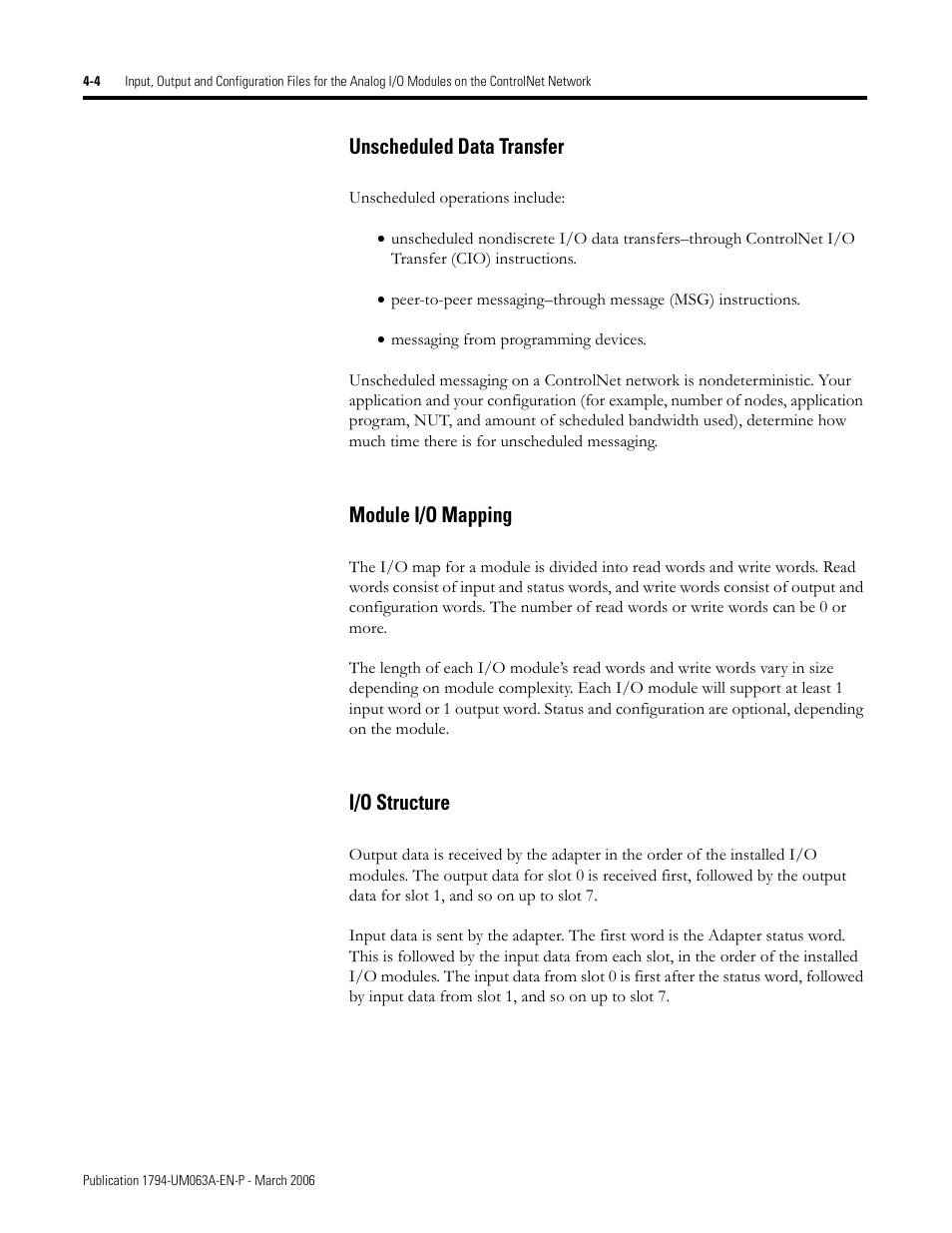 I/o structure, Unscheduled data transfer, Module i/o mapping | Rockwell Automation 1794-OE8H FLEX I/O HART Analog Modules User Manual User Manual | Page 64 / 146