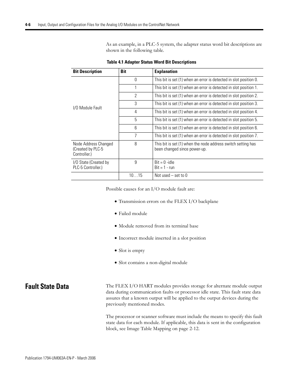 Fault state data, Fault state data -6 | Rockwell Automation 1794-OE8H FLEX I/O HART Analog Modules User Manual User Manual | Page 66 / 146