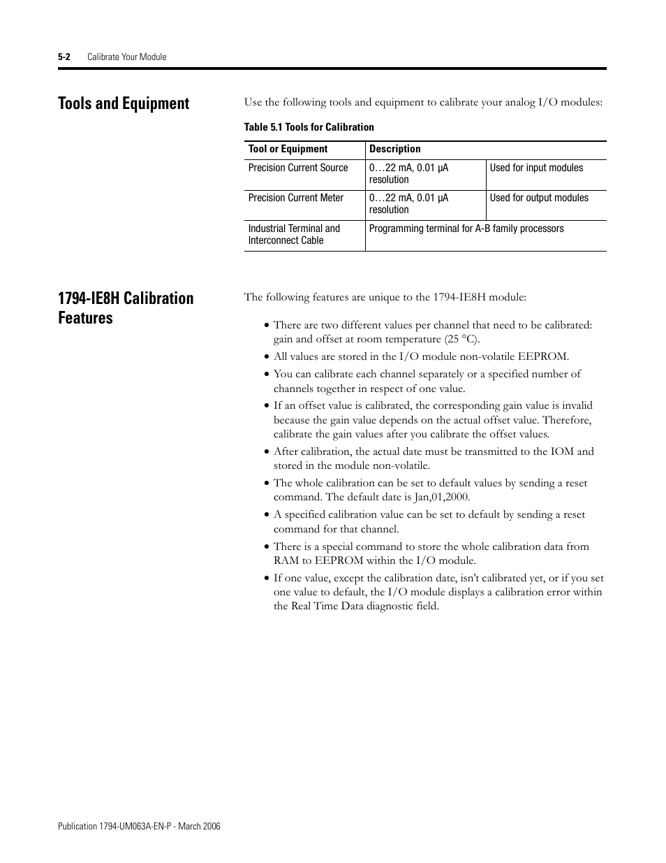 Tools and equipment, 1794-ie8h calibration features | Rockwell Automation 1794-OE8H FLEX I/O HART Analog Modules User Manual User Manual | Page 70 / 146