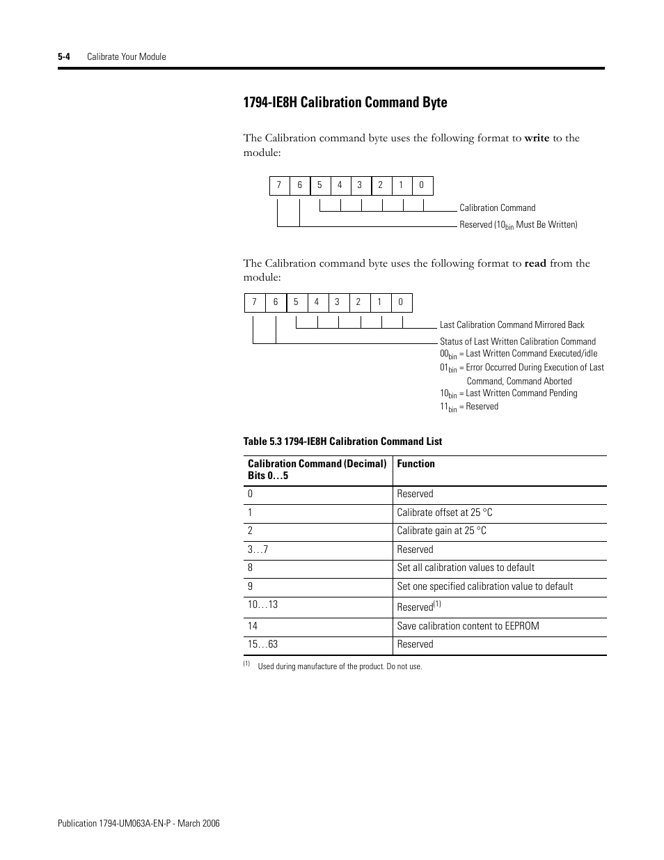 1794-ie8h calibration command byte -4, 1794-ie8h calibration command byte | Rockwell Automation 1794-OE8H FLEX I/O HART Analog Modules User Manual User Manual | Page 72 / 146