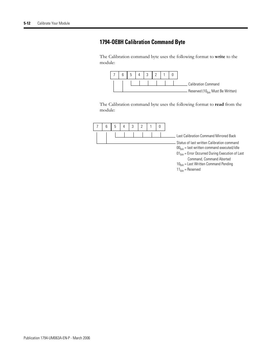 1794-oe8h calibration command byte -12, 1794-oe8h calibration command byte | Rockwell Automation 1794-OE8H FLEX I/O HART Analog Modules User Manual User Manual | Page 80 / 146