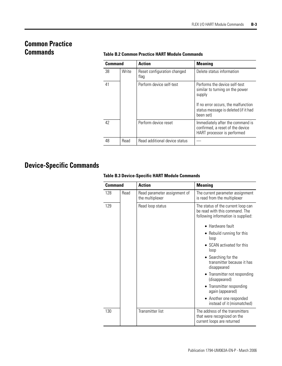 Common practice commands, Device-specific commands, Common practice commands device-specific commands | Rockwell Automation 1794-OE8H FLEX I/O HART Analog Modules User Manual User Manual | Page 95 / 146