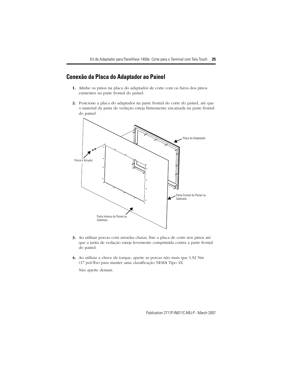 Conexão da placa do adaptador ao painel | Rockwell Automation 2711p-RAK15, -RAT15 Adapter Kit for PanelView 1400e Touch Terminal User Manual | Page 25 / 28