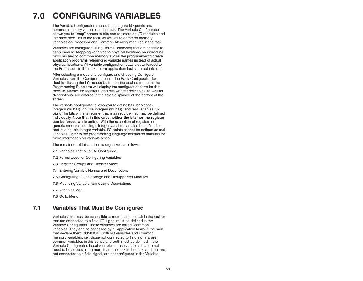 0 configuring variables, 1 variables that must be configured | Rockwell Automation 47C626 AutoMax Programming Executive V4.2 User Manual | Page 107 / 278