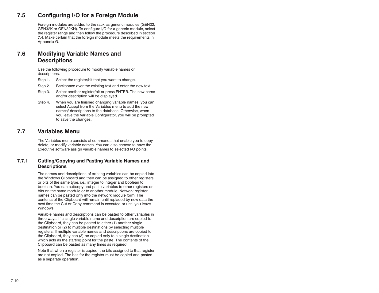 5 configuring i/o for a foreign module, 6 modifying variable names and descriptions, 7 variables menu | Rockwell Automation 47C626 AutoMax Programming Executive V4.2 User Manual | Page 116 / 278