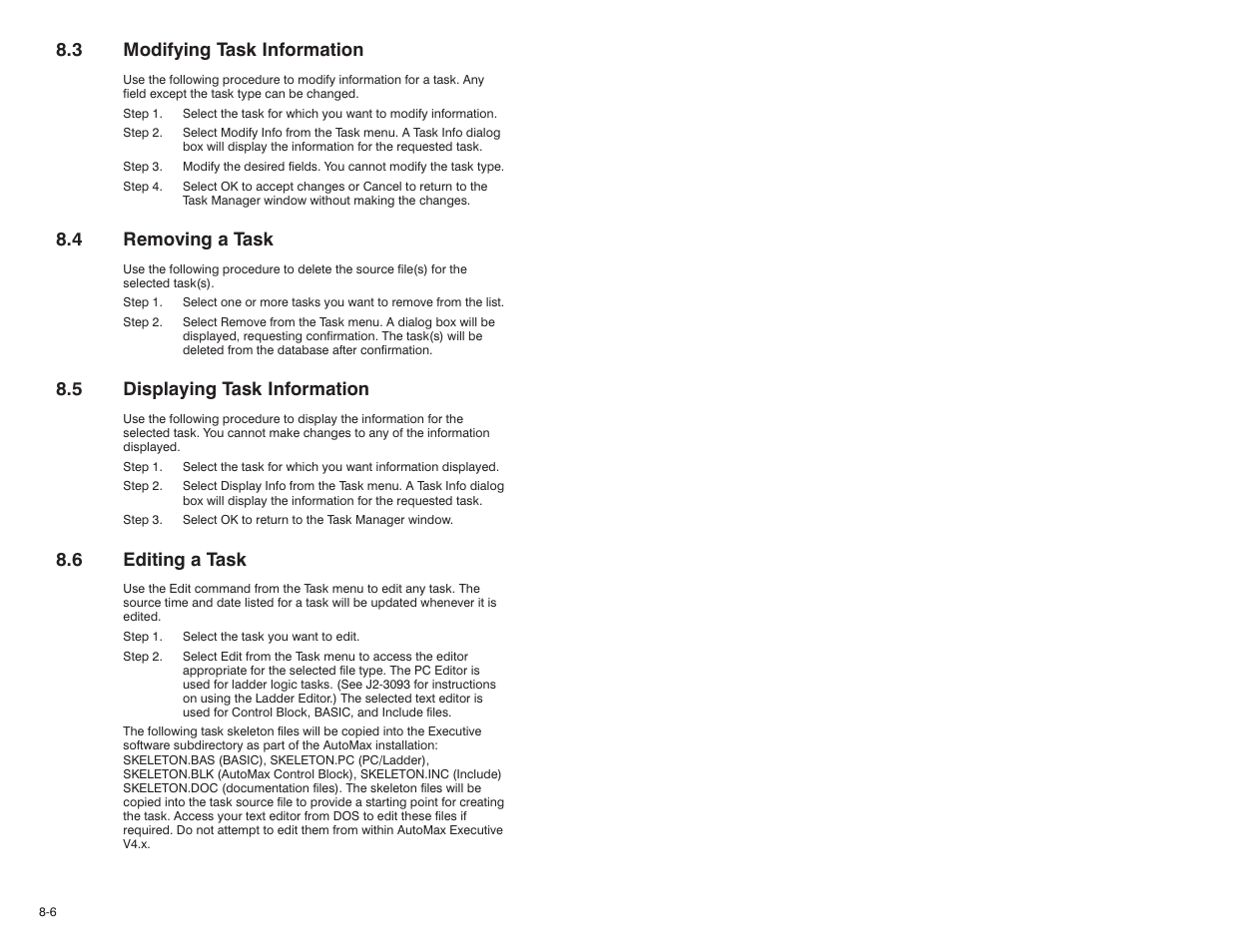 3 modifying task information, 4 removing a task, 5 displaying task information | 6 editing a task | Rockwell Automation 47C626 AutoMax Programming Executive V4.2 User Manual | Page 128 / 278