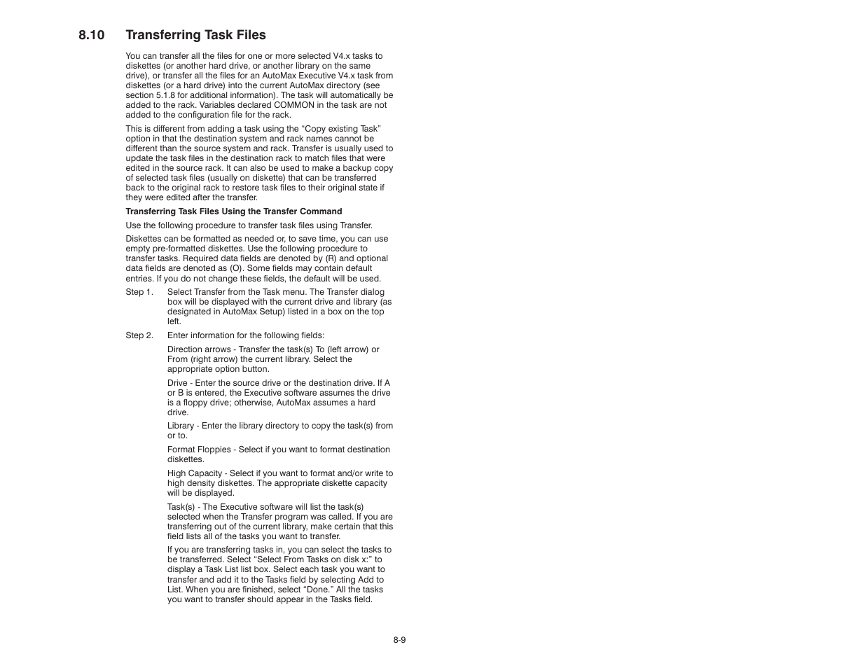 10 transferring task files | Rockwell Automation 47C626 AutoMax Programming Executive V4.2 User Manual | Page 131 / 278