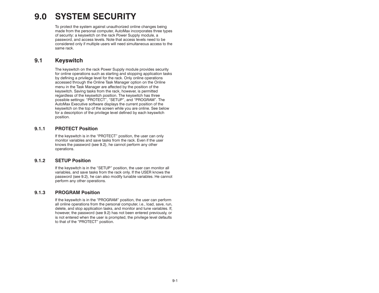 0 system security, 1 keyswitch | Rockwell Automation 47C626 AutoMax Programming Executive V4.2 User Manual | Page 139 / 278