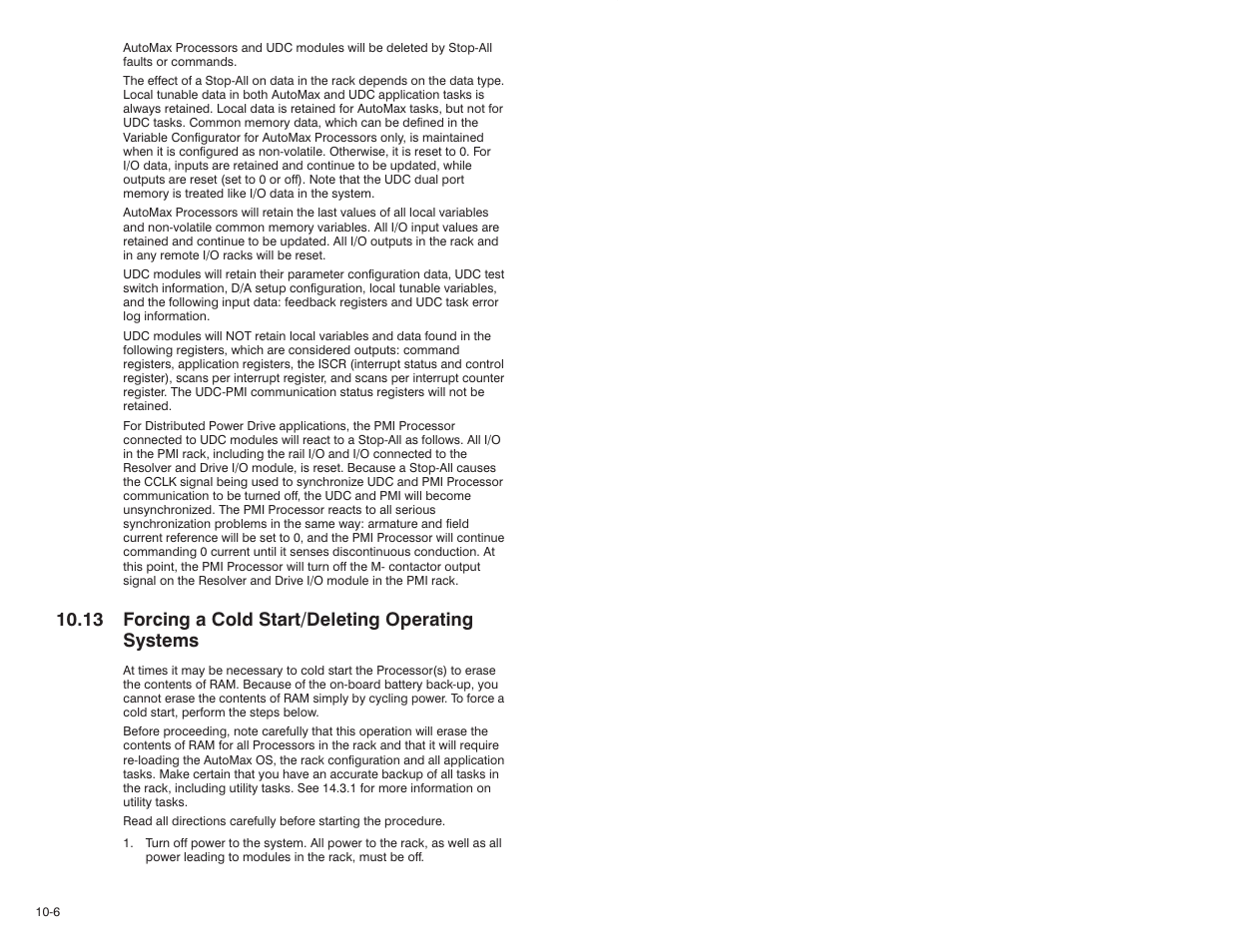 13 forcing a cold start/deleting operating systems | Rockwell Automation 47C626 AutoMax Programming Executive V4.2 User Manual | Page 150 / 278
