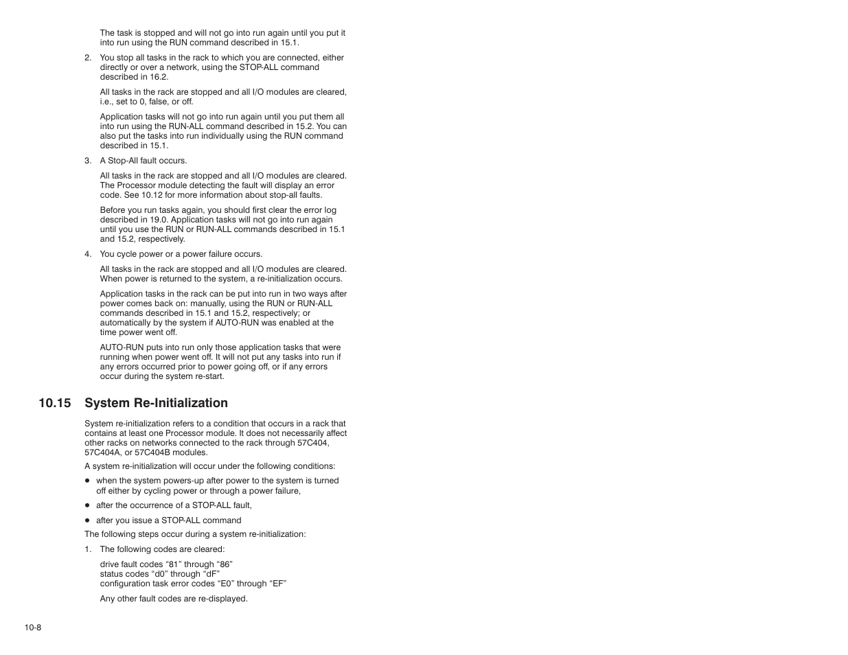 15 system re-initialization, 15 system rećinitialization | Rockwell Automation 47C626 AutoMax Programming Executive V4.2 User Manual | Page 152 / 278