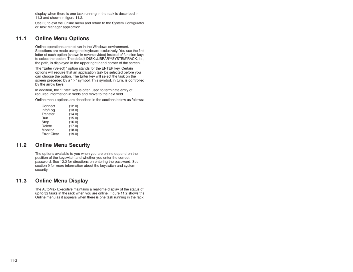 1 online menu options, 2 online menu secuirity, 3 online menu display | 2 online menu security | Rockwell Automation 47C626 AutoMax Programming Executive V4.2 User Manual | Page 156 / 278