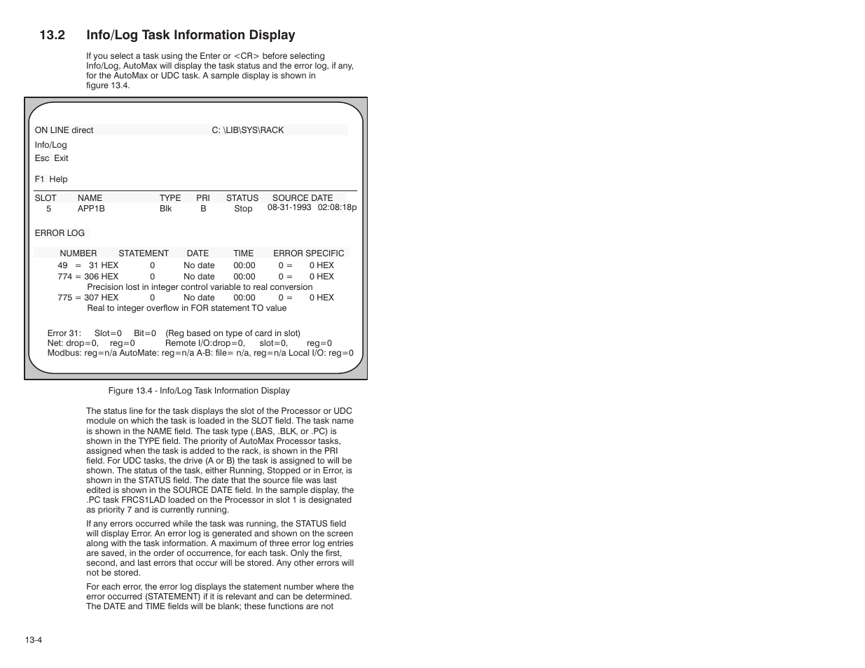 2 info/log task information display | Rockwell Automation 47C626 AutoMax Programming Executive V4.2 User Manual | Page 170 / 278