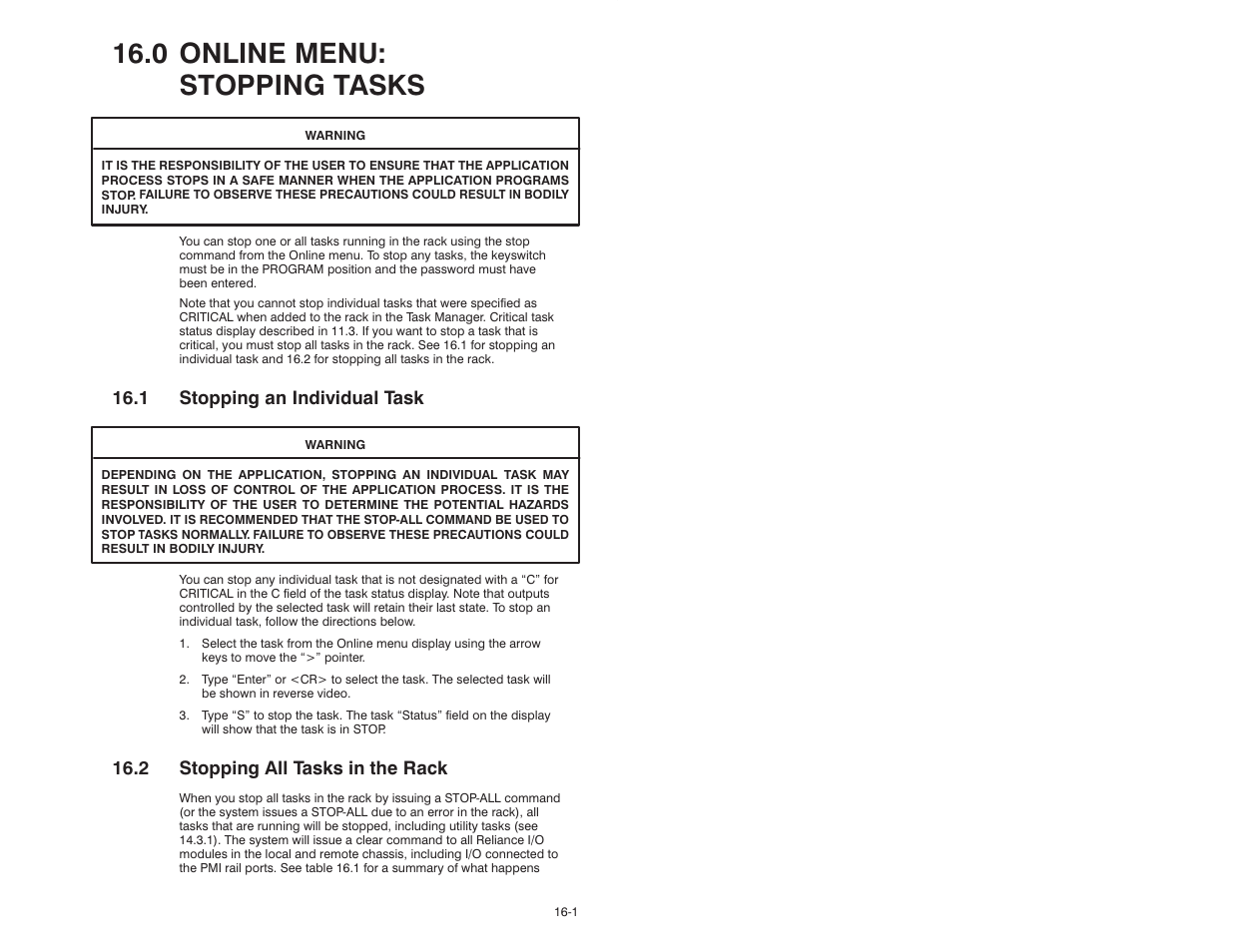 0 online menu: stopping tasks, 1 stopping an individual task, 2 stopping all tasks in the rack | Rockwell Automation 47C626 AutoMax Programming Executive V4.2 User Manual | Page 183 / 278
