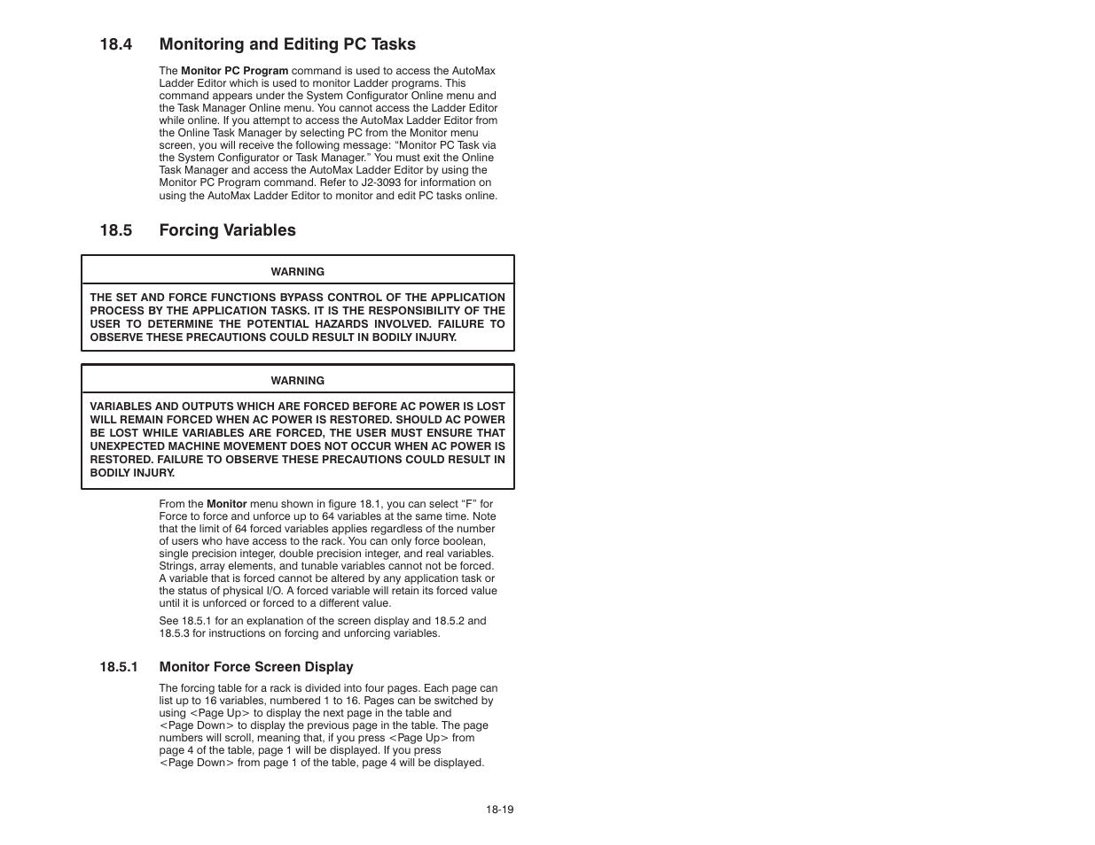 4 monitoring and editing pc tasks, 5 forcing variables | Rockwell Automation 47C626 AutoMax Programming Executive V4.2 User Manual | Page 205 / 278