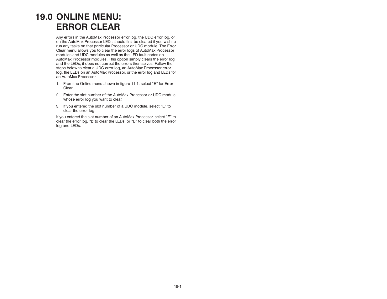 0 onling menu: error clear, 0 online menu: error clear | Rockwell Automation 47C626 AutoMax Programming Executive V4.2 User Manual | Page 211 / 278
