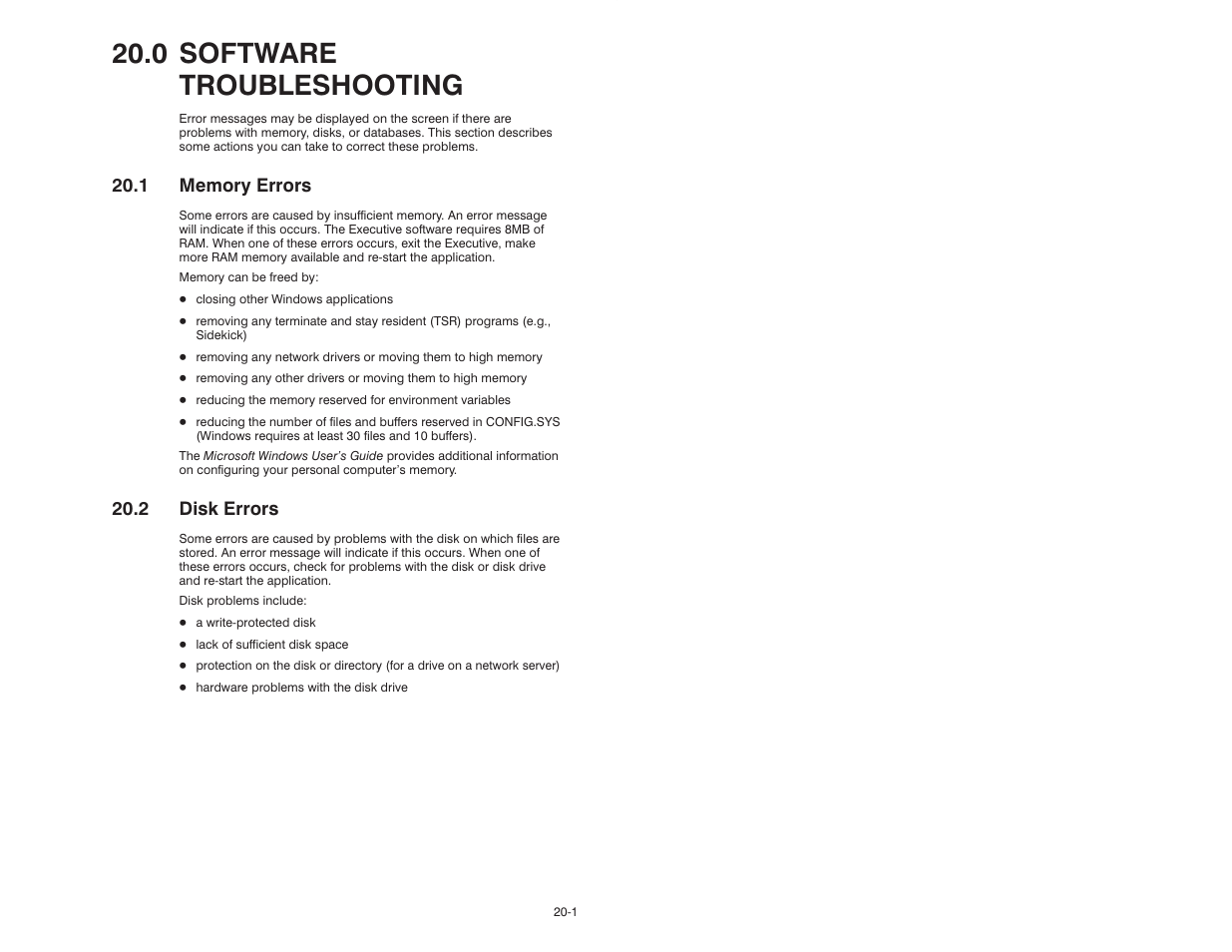 0 software troubleshooting, 1 memory errors, 2 disk erros | Rockwell Automation 47C626 AutoMax Programming Executive V4.2 User Manual | Page 213 / 278