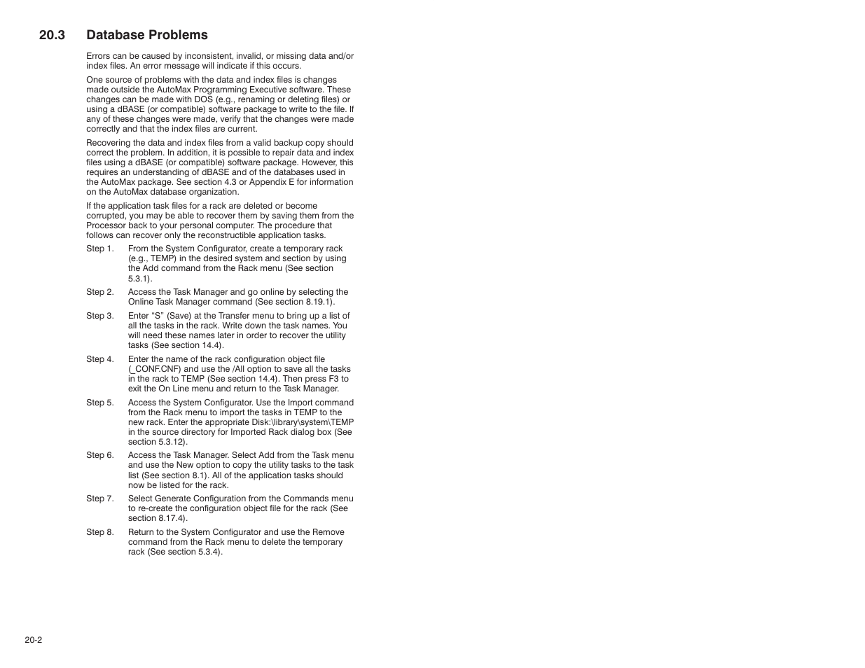 3 database problems | Rockwell Automation 47C626 AutoMax Programming Executive V4.2 User Manual | Page 214 / 278