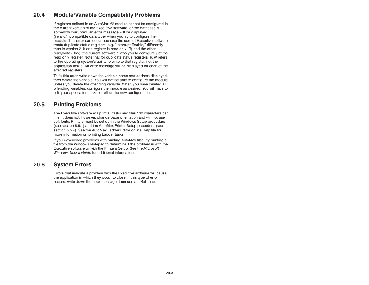 4 module/variable compatibility problems, 5 printing problems, 6 system errors | Rockwell Automation 47C626 AutoMax Programming Executive V4.2 User Manual | Page 215 / 278