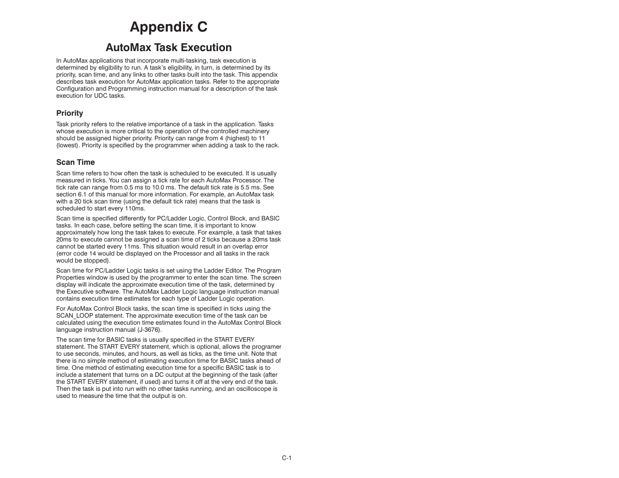 C automax task execution, Appendix c, Automax task execution | Rockwell Automation 47C626 AutoMax Programming Executive V4.2 User Manual | Page 225 / 278