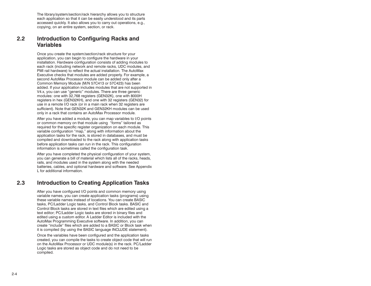 2 introduction to configuring racks and variables, 3 introduction to creating application tasks | Rockwell Automation 47C626 AutoMax Programming Executive V4.2 User Manual | Page 24 / 278