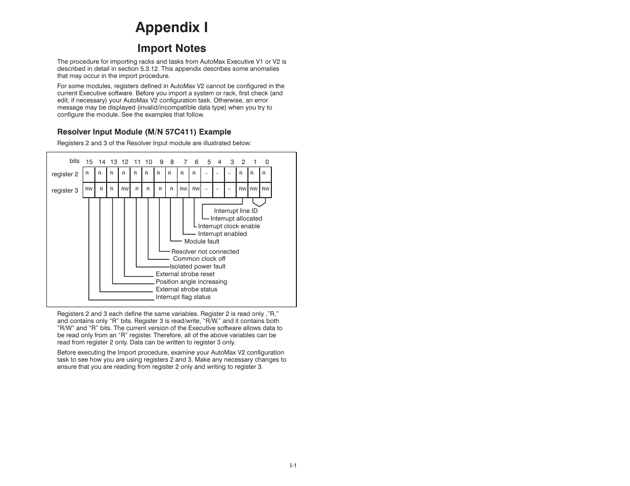 I import notes, Appendix i | Rockwell Automation 47C626 AutoMax Programming Executive V4.2 User Manual | Page 247 / 278