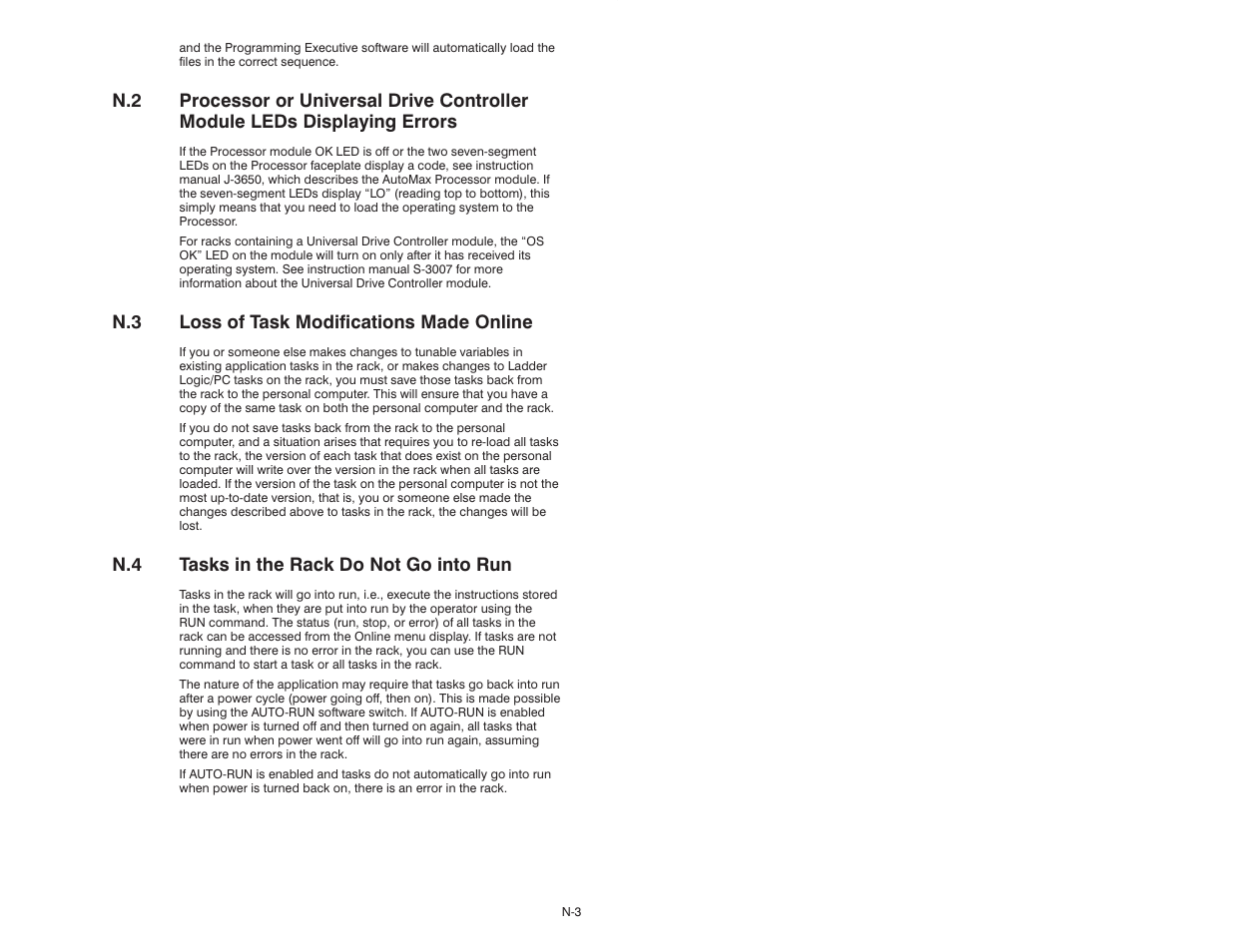 N.3 loss of task modifications made online, N.4 tasks in the rack do not go into run | Rockwell Automation 47C626 AutoMax Programming Executive V4.2 User Manual | Page 273 / 278