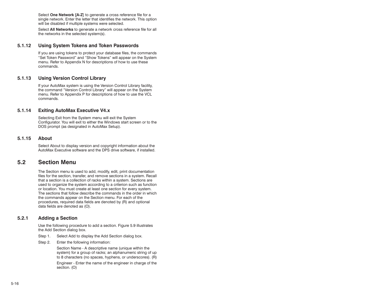 2 section menu | Rockwell Automation 47C626 AutoMax Programming Executive V4.2 User Manual | Page 50 / 278