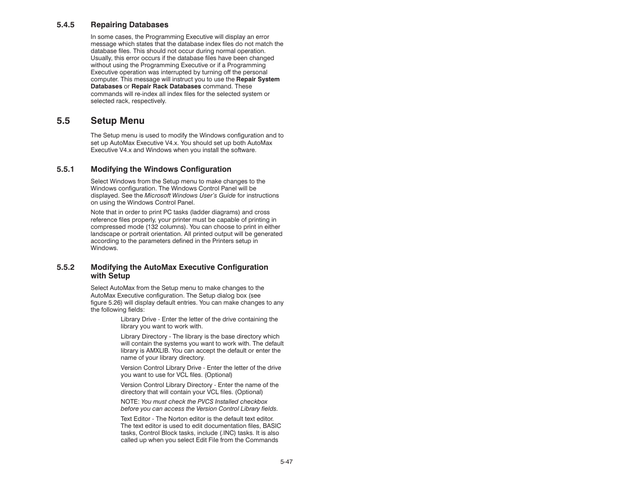 5 setup menu | Rockwell Automation 47C626 AutoMax Programming Executive V4.2 User Manual | Page 81 / 278