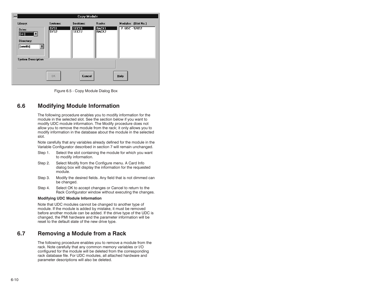 6 modifying modu, 7 removing a module from a rack, 6 modifying module information | Rockwell Automation 47C626 AutoMax Programming Executive V4.2 User Manual | Page 96 / 278