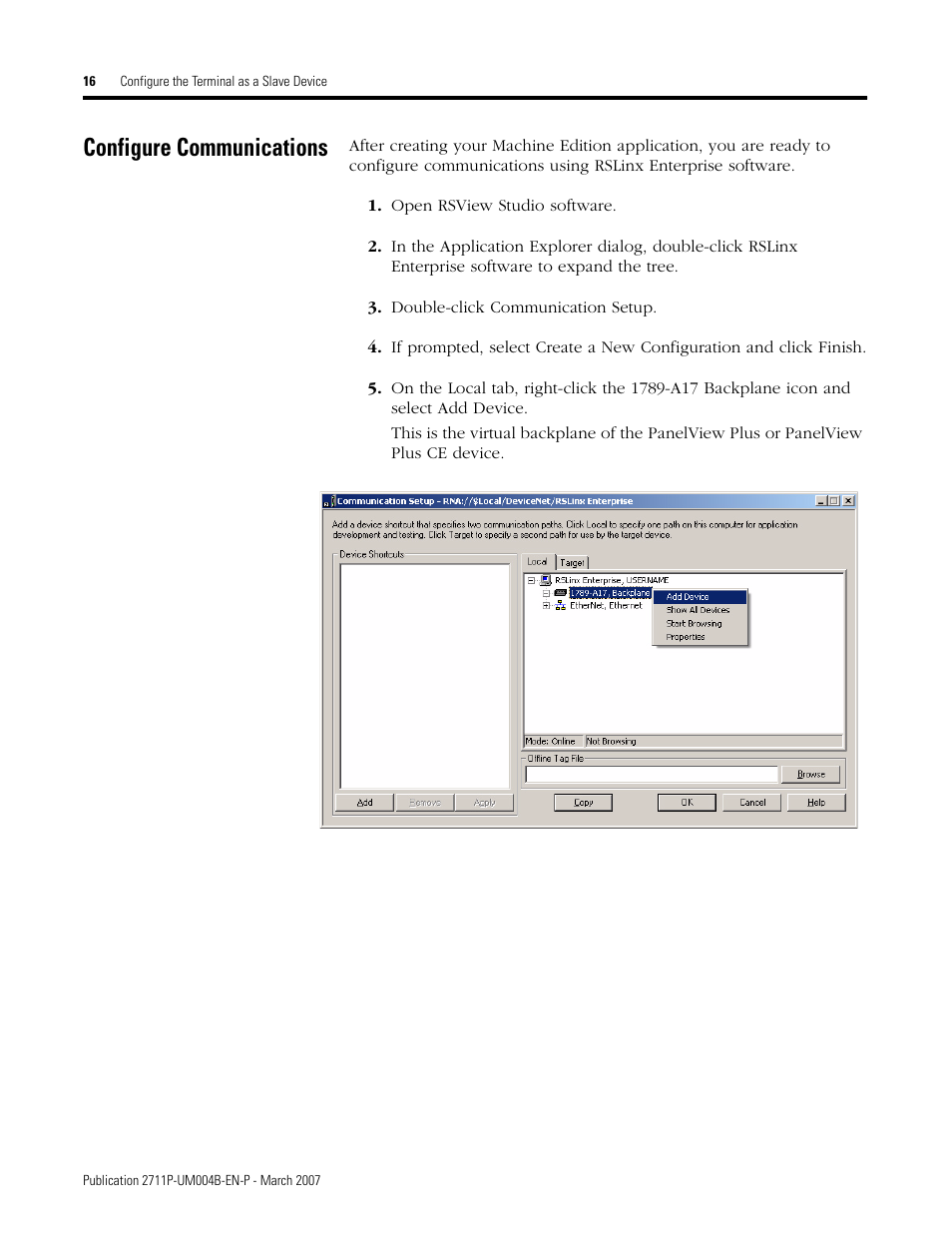 Configure communications | Rockwell Automation DeviceNet Communications for PanelView Plus and PanelView Plus CE User Manual | Page 16 / 76