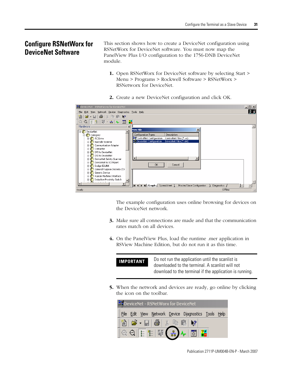 Configure rsnetworx for devicenet software | Rockwell Automation DeviceNet Communications for PanelView Plus and PanelView Plus CE User Manual | Page 31 / 76