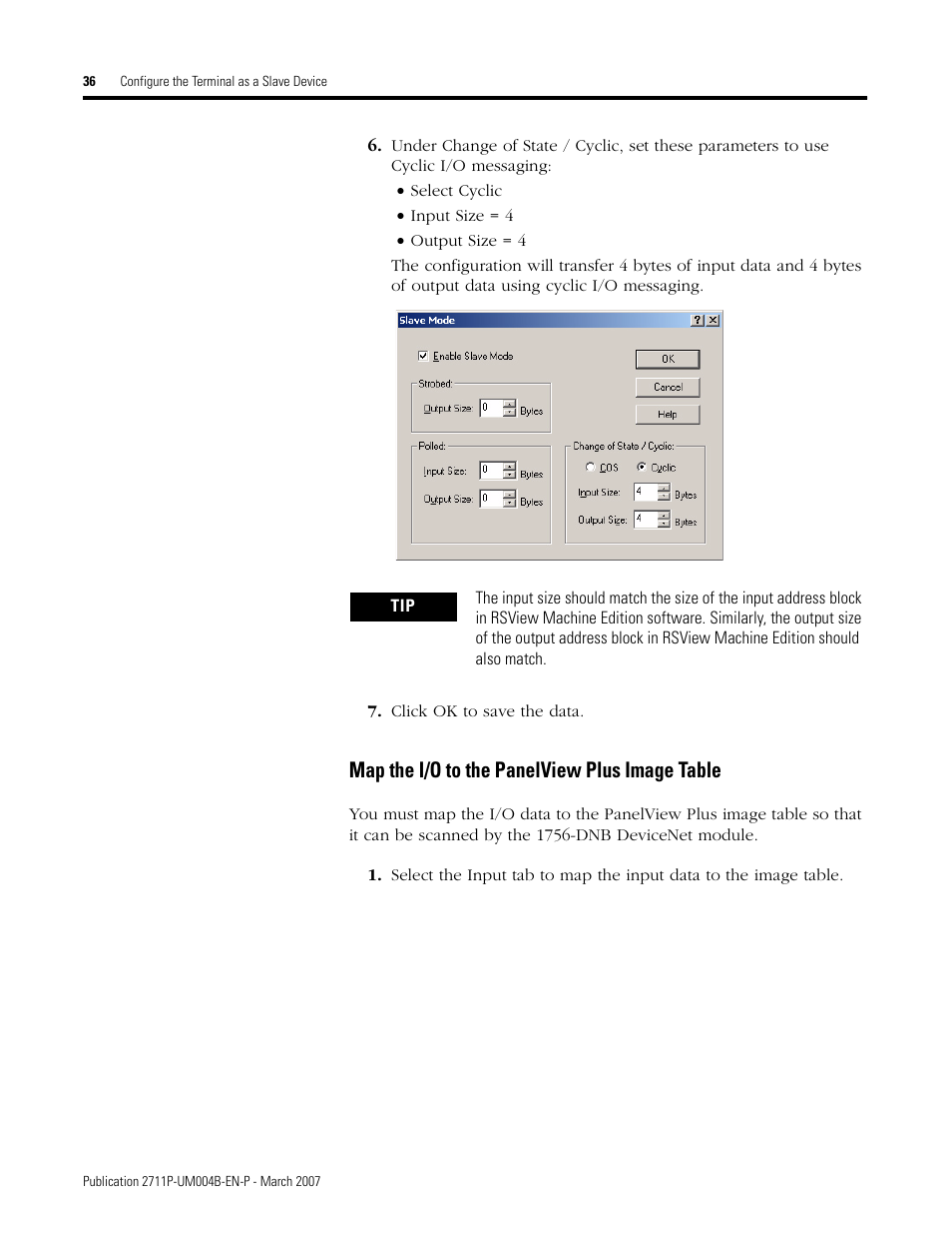 Map the i/o to the panelview plus image table | Rockwell Automation DeviceNet Communications for PanelView Plus and PanelView Plus CE User Manual | Page 36 / 76