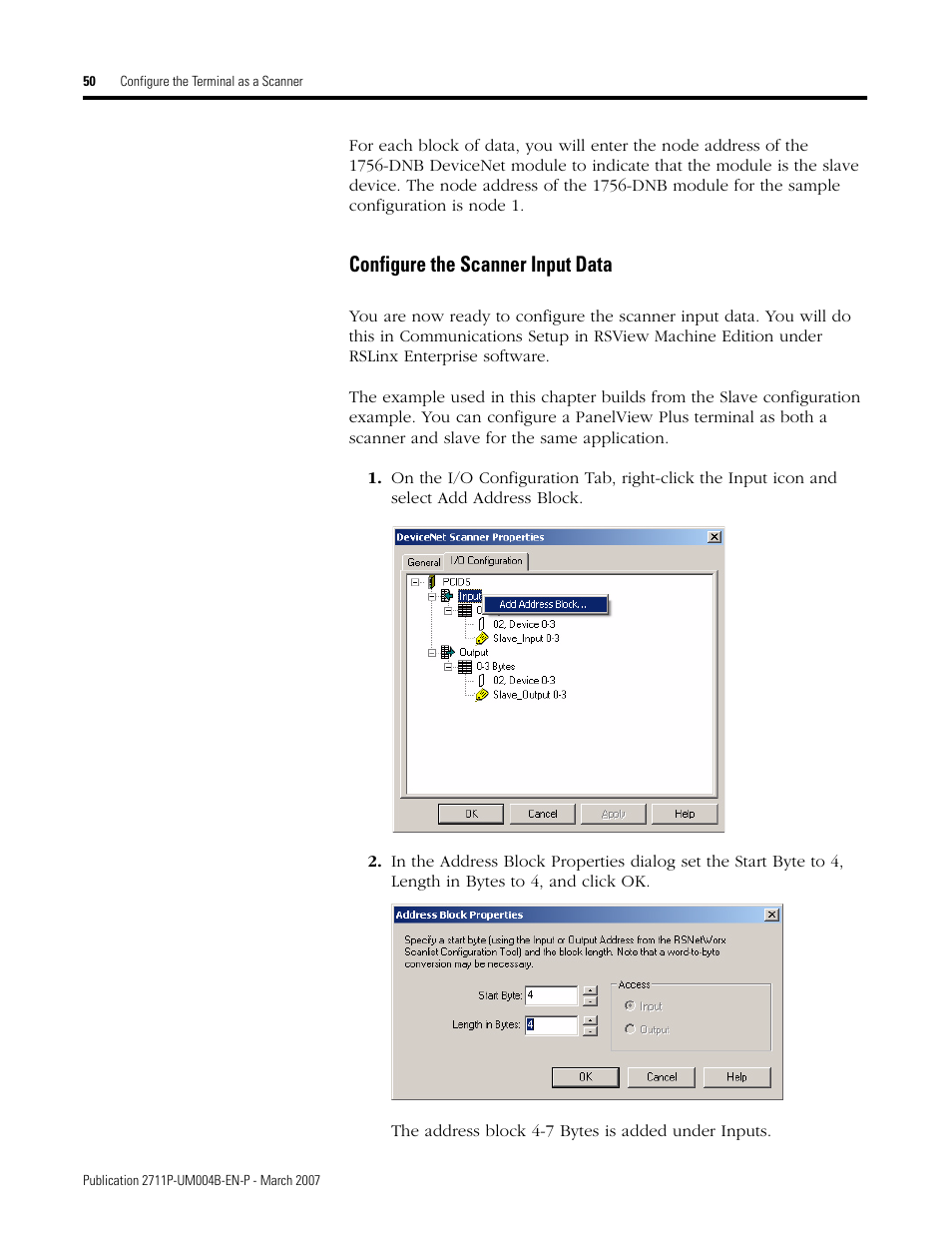 Configure the scanner input data | Rockwell Automation DeviceNet Communications for PanelView Plus and PanelView Plus CE User Manual | Page 50 / 76