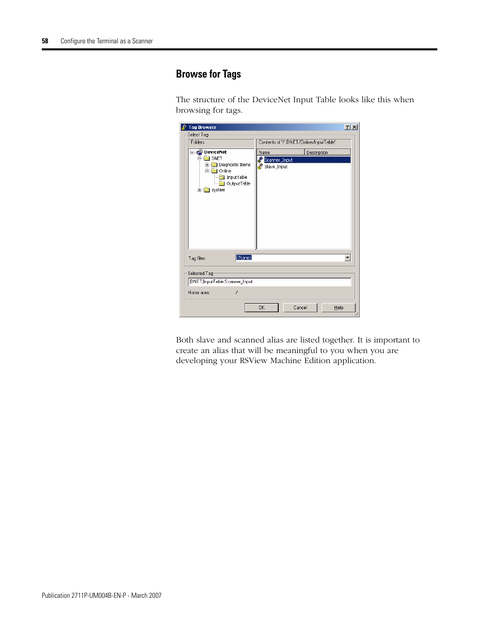 Browse for tags | Rockwell Automation DeviceNet Communications for PanelView Plus and PanelView Plus CE User Manual | Page 58 / 76