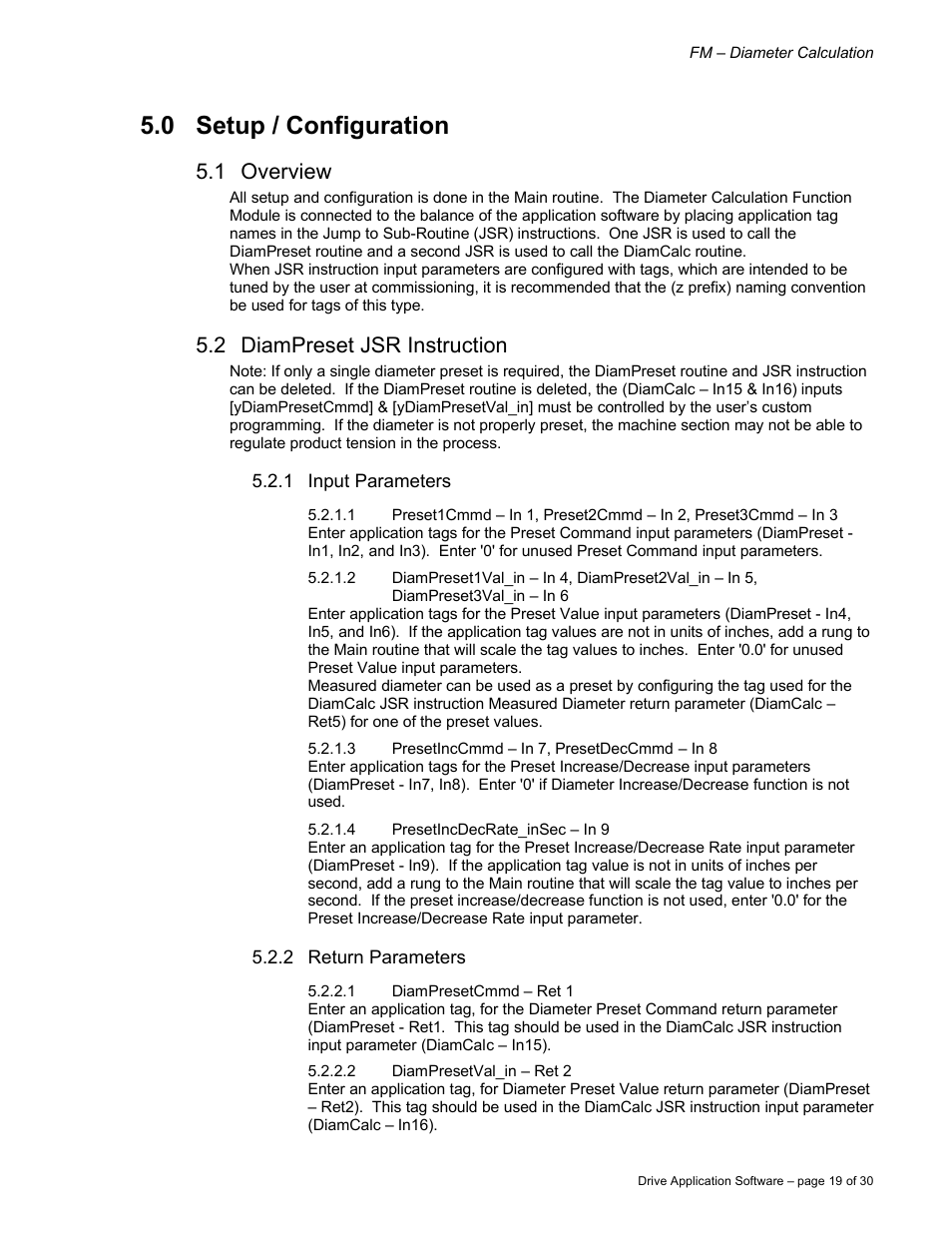 0 setup / configuration, 1 overview, 2 diampreset jsr instruction | Rockwell Automation 9329 Drive Application Software User Manual | Page 19 / 30