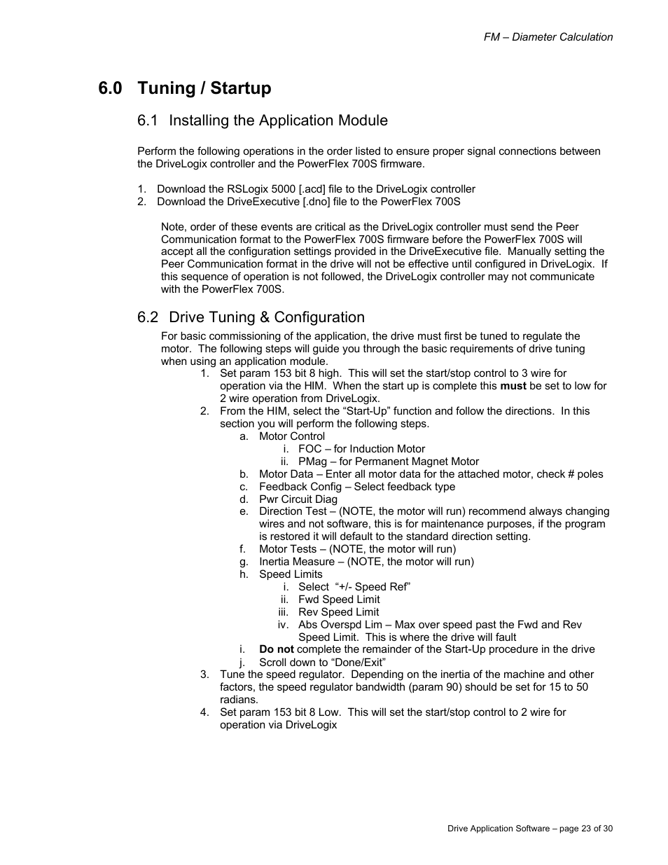 0 tuning / startup, 1 installing the application module, 2 drive tuning & configuration | Rockwell Automation 9329 Drive Application Software User Manual | Page 23 / 30