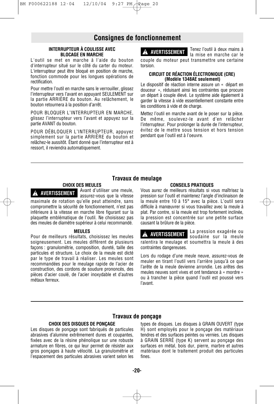 Consignes de fonctionnement | Bosch 1348AE User Manual | Page 20 / 36