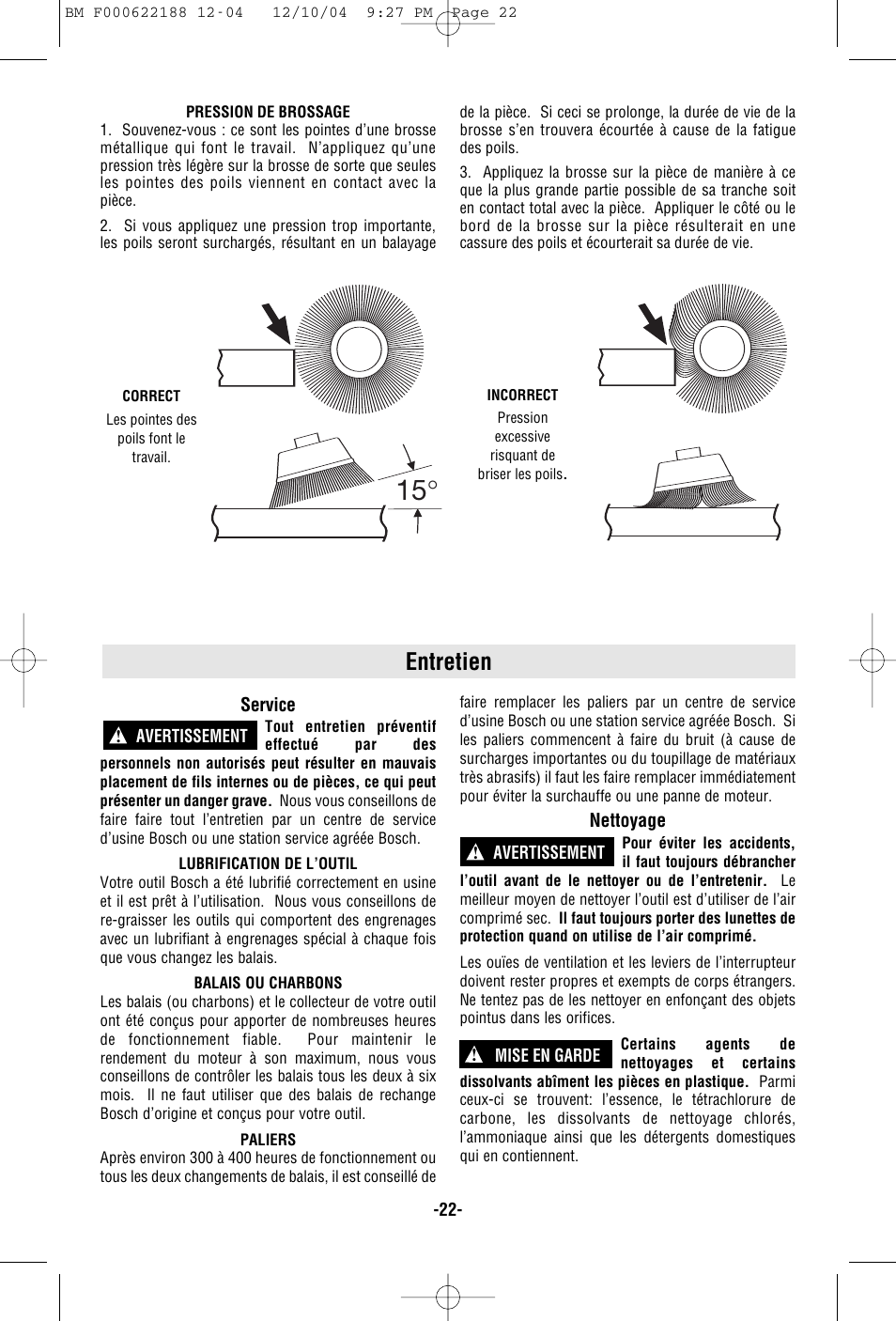 Entretien | Bosch 1348AE User Manual | Page 22 / 36