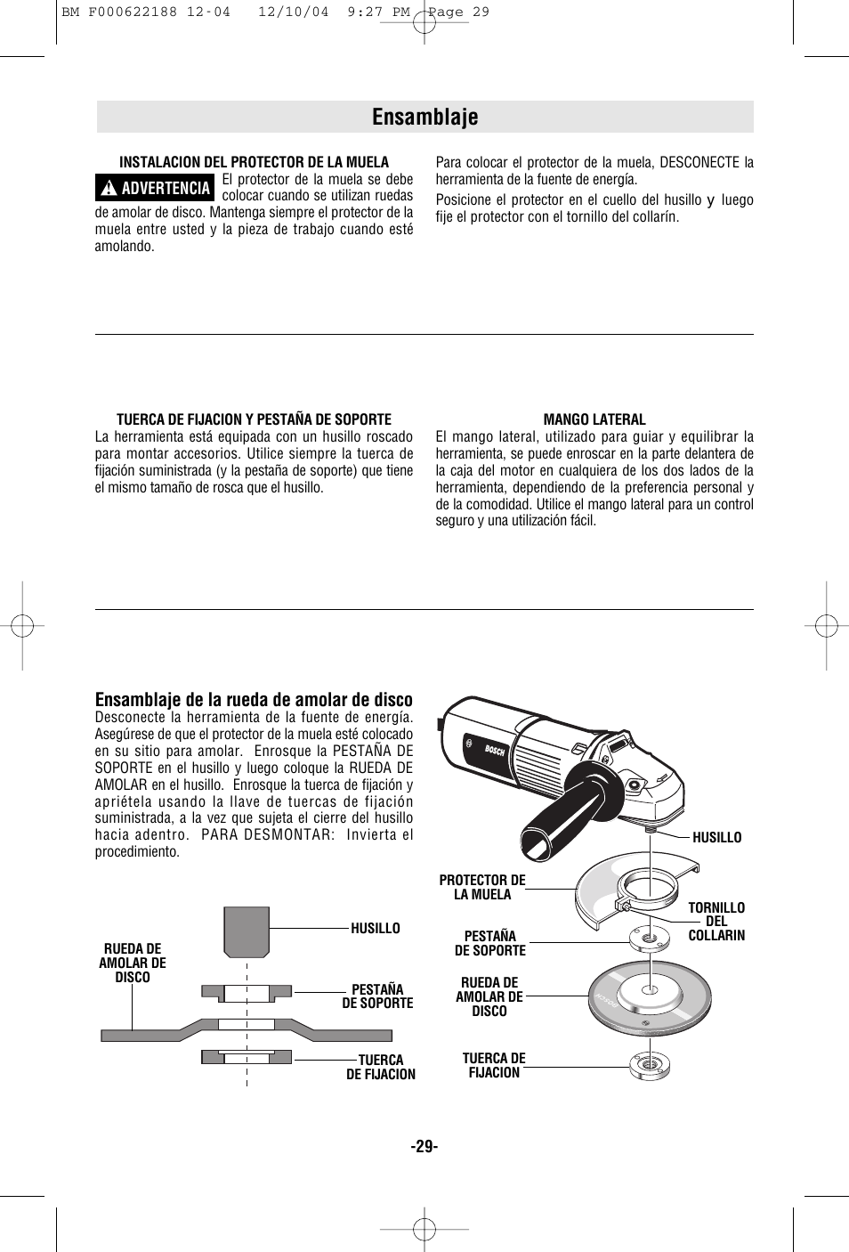 Ensamblaje, Ensamblaje de la rueda de amolar de disco | Bosch 1348AE User Manual | Page 29 / 36