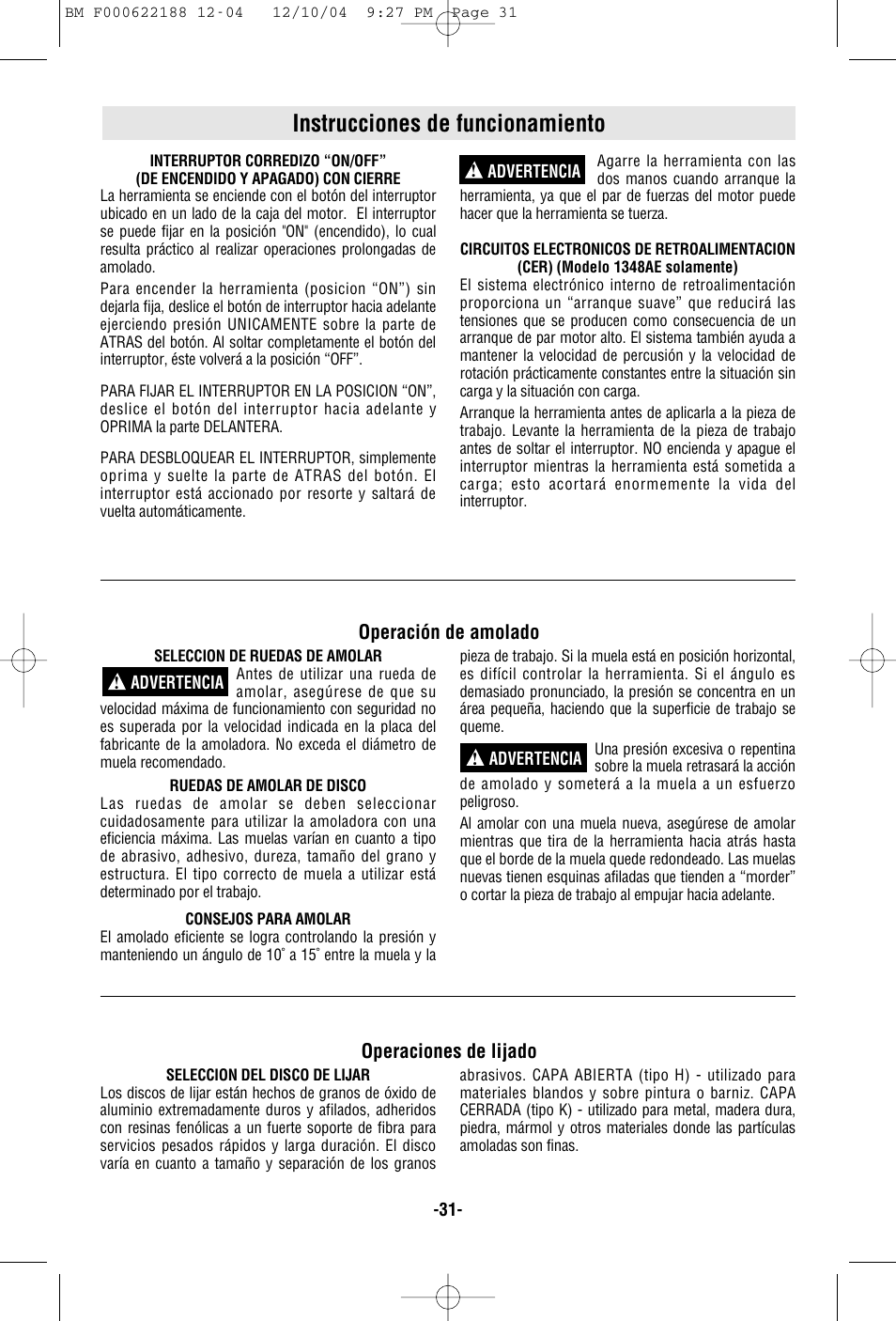 Instrucciones de funcionamiento | Bosch 1348AE User Manual | Page 31 / 36