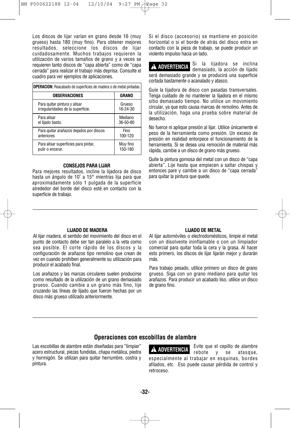 Operaciones con escobillas de alambre | Bosch 1348AE User Manual | Page 32 / 36