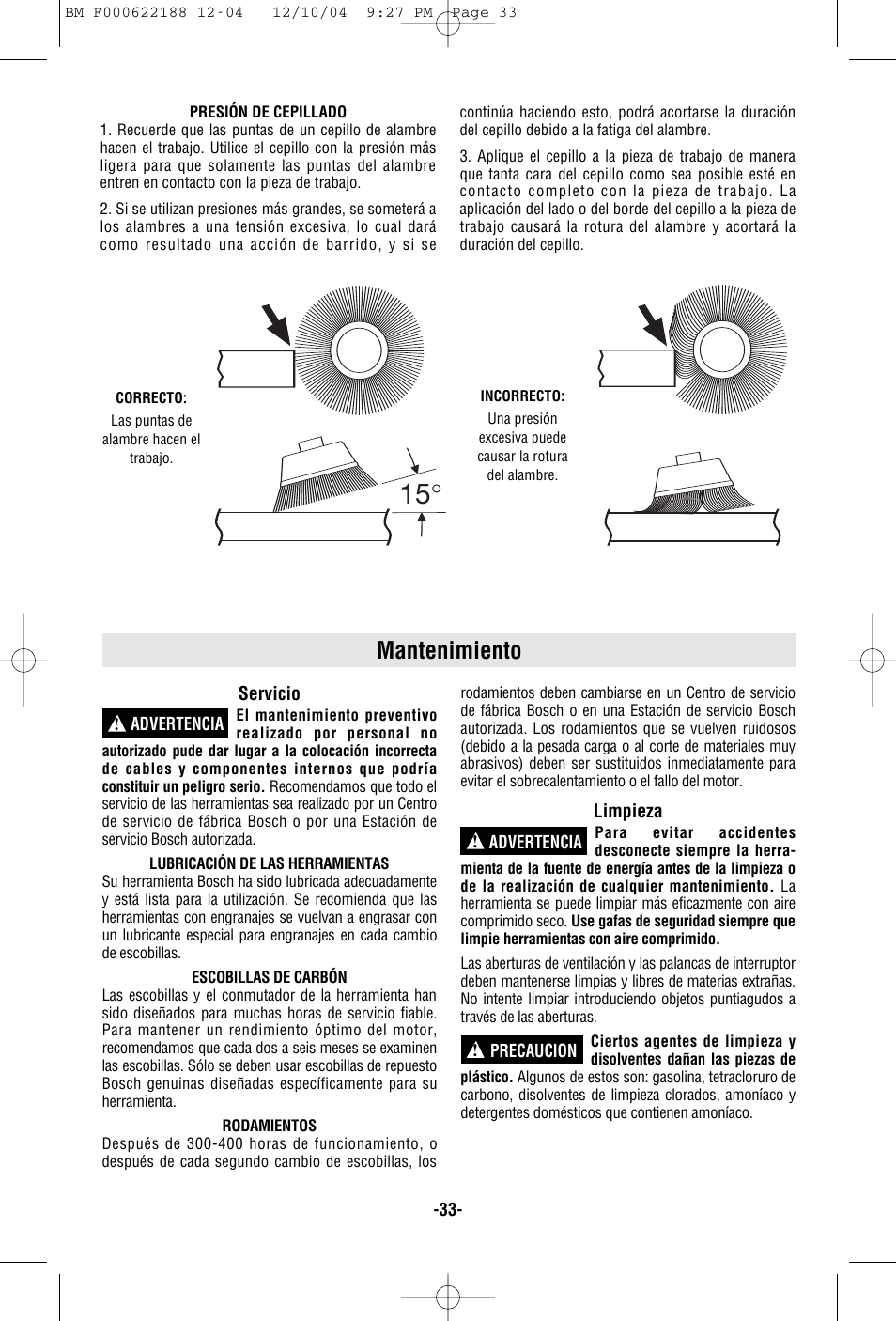 Mantenimiento | Bosch 1348AE User Manual | Page 33 / 36