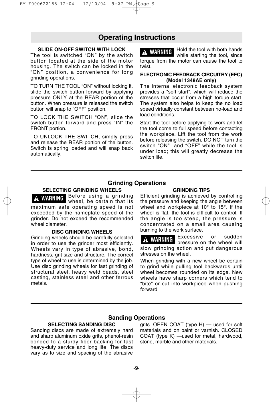 Operating instructions | Bosch 1348AE User Manual | Page 9 / 36