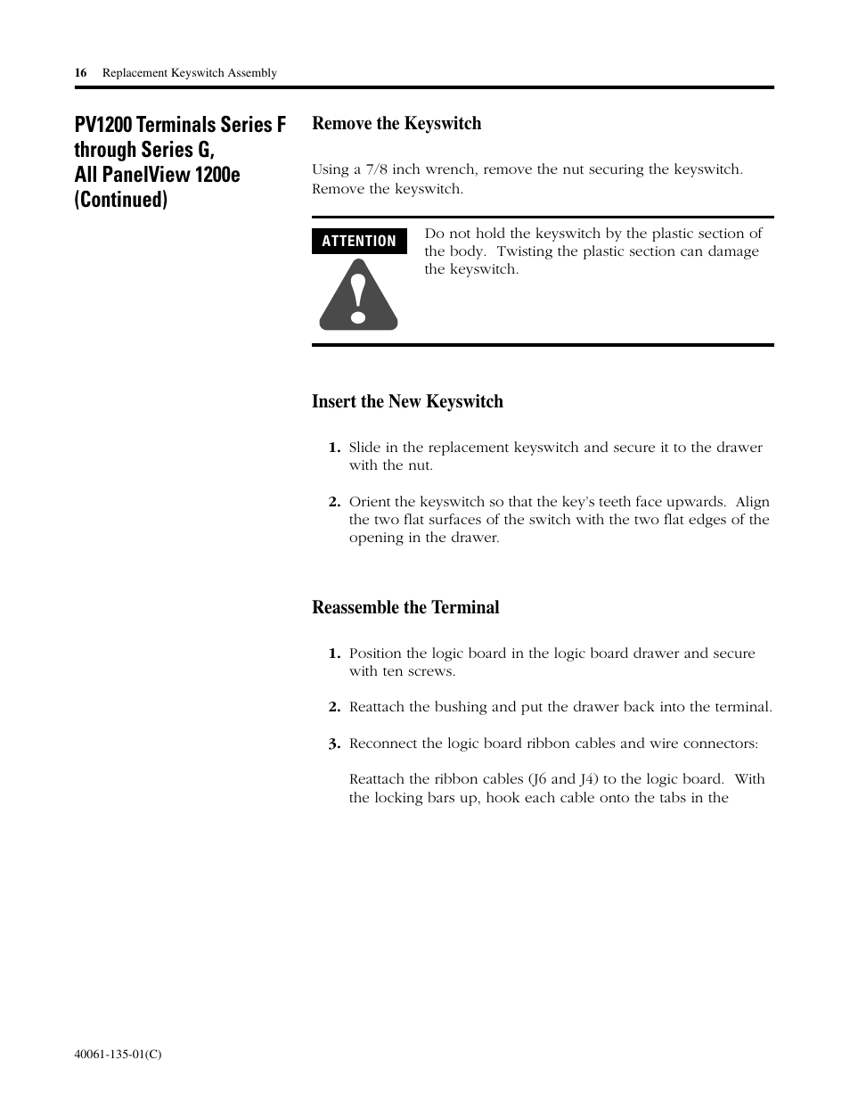 Rockwell Automation 2711E-NKSW1 Replacement Keyswitch Assembly User Manual | Page 16 / 24