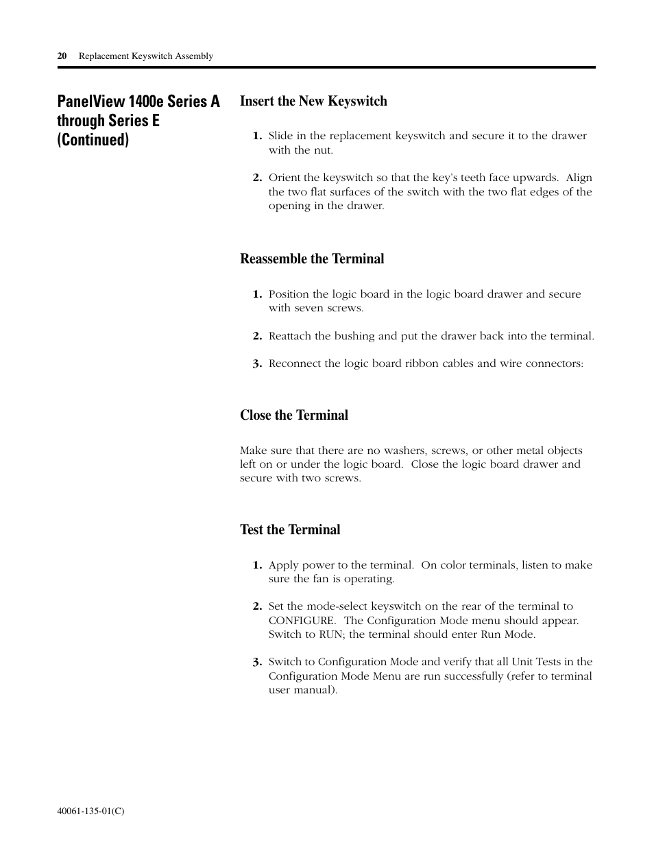 Rockwell Automation 2711E-NKSW1 Replacement Keyswitch Assembly User Manual | Page 20 / 24